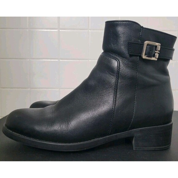La Canadienne Black Leather Zip Up Ankle Boots Sz 8.5M 37013 Side Buckle - Picture 5 of 13
